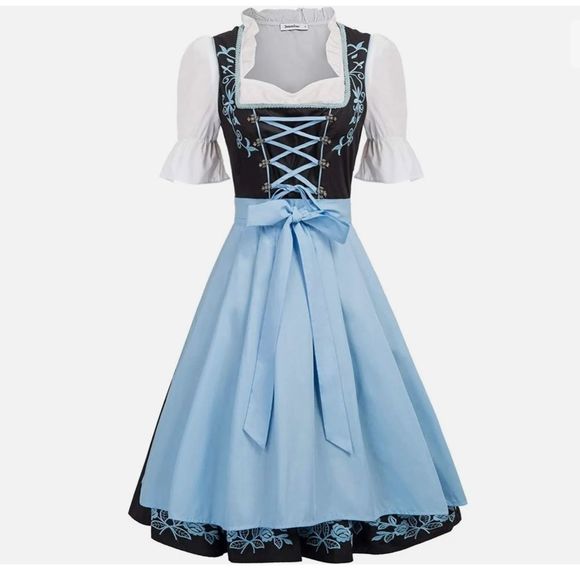 XL16-18 Trachten,Oktoberfest,Germanfest Dirndl Dress,3-pc,Blue Roses embroidered - Picture 1 of 14